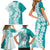 Polynesian Teal Plumeria Lei Family Matching Short Sleeve Bodycon Dress and Hawaiian Shirt with Hammerhead Shark