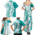 Polynesian Teal Plumeria Lei Family Matching Summer Maxi Dress and Hawaiian Shirt with Hammerhead Shark