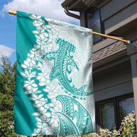 Polynesian Teal Plumeria Lei Garden Flag with Hammerhead Shark LT7 - Polynesian Pride