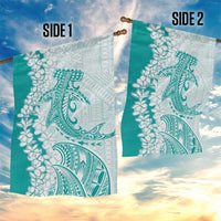 Polynesian Teal Plumeria Lei Garden Flag with Hammerhead Shark LT7 - Polynesian Pride