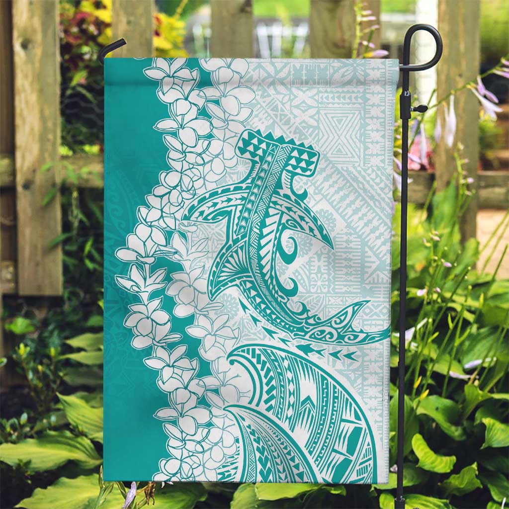 Polynesian Teal Plumeria Lei Garden Flag with Hammerhead Shark LT7 Garden Flag Teal - Polynesian Pride