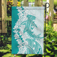 Polynesian Teal Plumeria Lei Garden Flag with Hammerhead Shark LT7 Garden Flag Teal - Polynesian Pride
