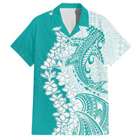 Polynesian Teal Plumeria Lei Hawaiian Shirt with Hammerhead Shark LT7 Teal - Polynesian Pride