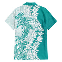 Polynesian Teal Plumeria Lei Hawaiian Shirt with Hammerhead Shark LT7 - Polynesian Pride