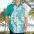 Polynesian Teal Plumeria Lei Hawaiian Shirt with Hammerhead Shark