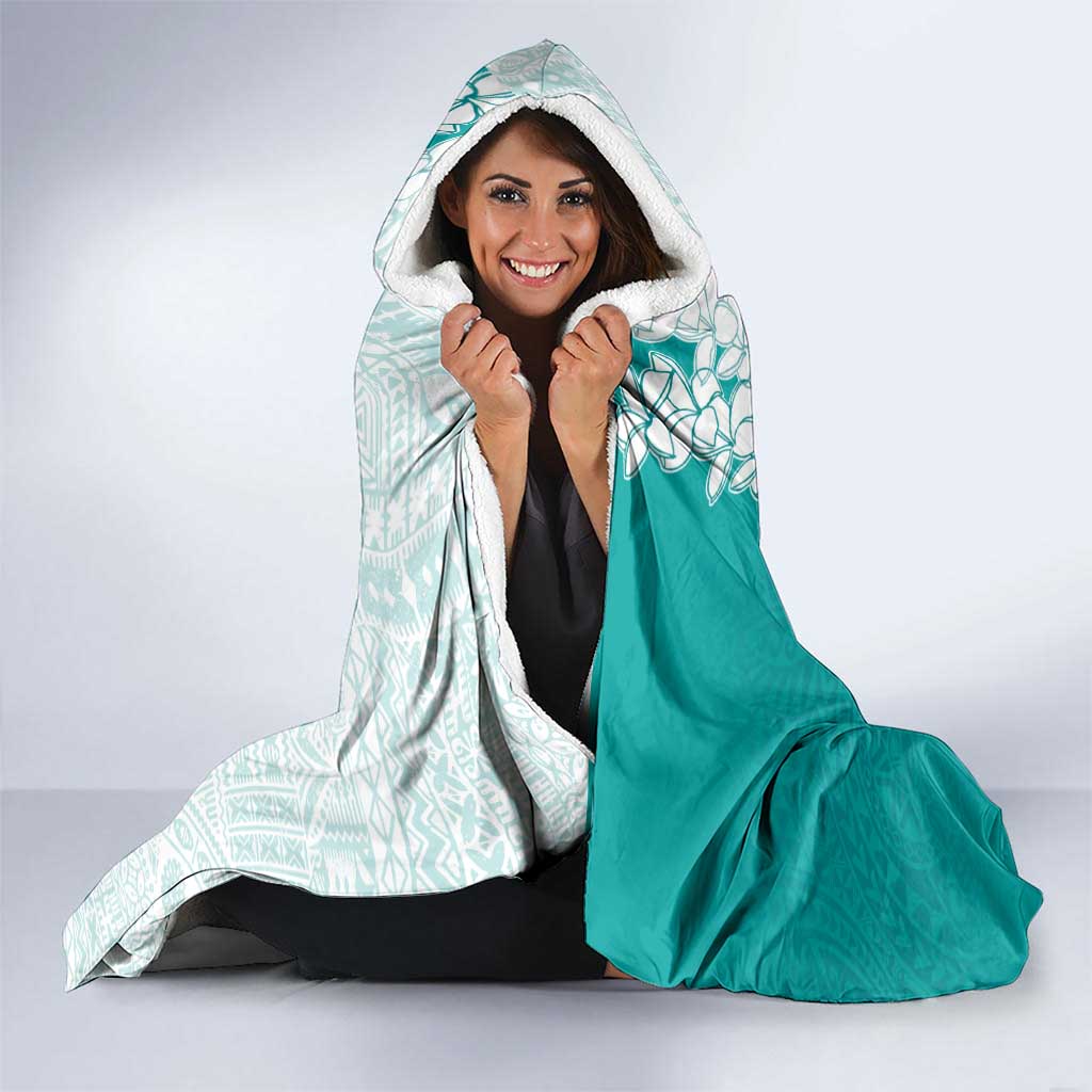 Polynesian Teal Plumeria Lei Hooded Blanket with Hammerhead Shark LT7 - Polynesian Pride