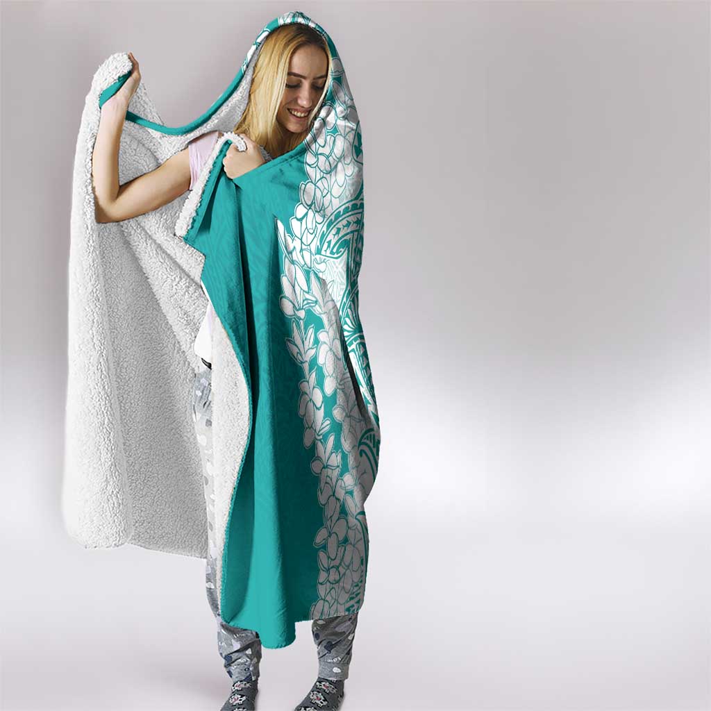 Polynesian Teal Plumeria Lei Hooded Blanket with Hammerhead Shark LT7 - Polynesian Pride
