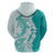 Polynesian Teal Plumeria Lei Hoodie with Hammerhead Shark