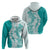 Polynesian Teal Plumeria Lei Hoodie with Hammerhead Shark