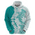 Polynesian Teal Plumeria Lei Hoodie with Hammerhead Shark