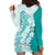 Polynesian Teal Plumeria Lei Hoodie Dress with Hammerhead Shark