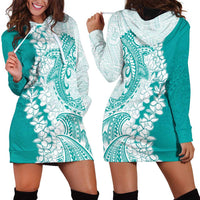 Polynesian Teal Plumeria Lei Hoodie Dress with Hammerhead Shark LT7 - Polynesian Pride