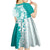 Polynesian Teal Plumeria Lei Kid Short Sleeve Dress with Hammerhead Shark