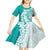 Polynesian Teal Plumeria Lei Kid Short Sleeve Dress with Hammerhead Shark