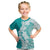 Polynesian Teal Plumeria Lei Kid T Shirt with Hammerhead Shark