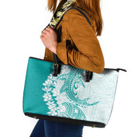 Polynesian Teal Plumeria Lei Leather Tote Bag with Hammerhead Shark LT7 Teal - Polynesian Pride