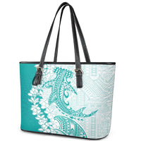 Polynesian Teal Plumeria Lei Leather Tote Bag with Hammerhead Shark LT7 - Polynesian Pride