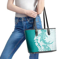 Polynesian Teal Plumeria Lei Leather Tote Bag with Hammerhead Shark LT7 - Polynesian Pride