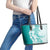 Polynesian Teal Plumeria Lei Leather Tote Bag with Hammerhead Shark