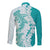 Polynesian Teal Plumeria Lei Long Sleeve Button Shirt with Hammerhead Shark