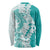 Polynesian Teal Plumeria Lei Long Sleeve Shirt with Hammerhead Shark