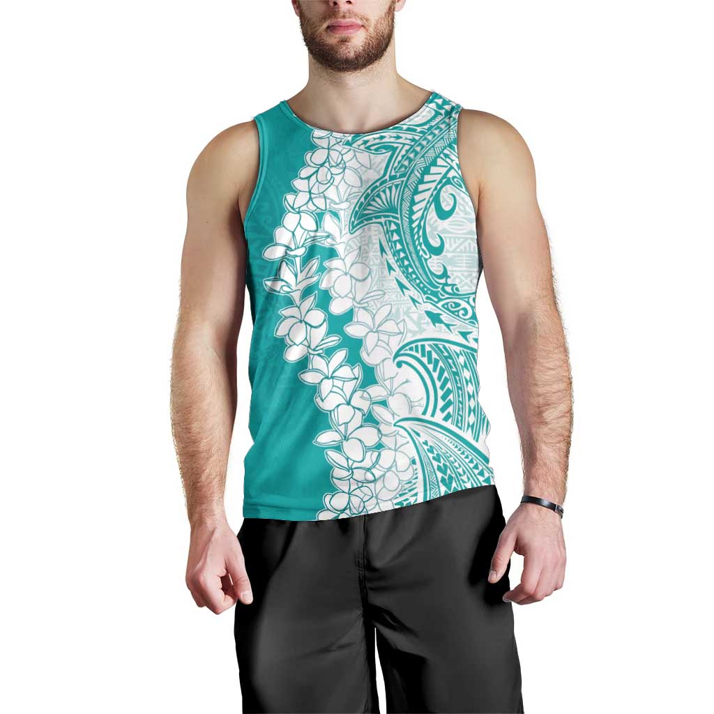 Polynesian Teal Plumeria Lei Men Tank Top with Hammerhead Shark LT7 - Polynesian Pride