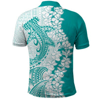 Polynesian Teal Plumeria Lei Polo Shirt with Hammerhead Shark