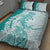 Polynesian Teal Plumeria Lei Quilt Bed Set with Hammerhead Shark