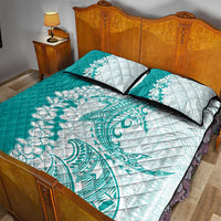 Polynesian Teal Plumeria Lei Quilt Bed Set with Hammerhead Shark LT7 - Polynesian Pride