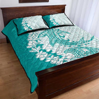 Polynesian Teal Plumeria Lei Quilt Bed Set with Hammerhead Shark LT7 - Polynesian Pride
