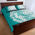 Polynesian Teal Plumeria Lei Quilt Bed Set with Hammerhead Shark