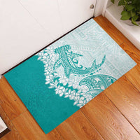Polynesian Teal Plumeria Lei Rubber Doormat with Hammerhead Shark LT7 - Polynesian Pride