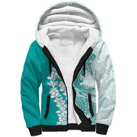 Polynesian Teal Plumeria Lei Sherpa Hoodie with Hammerhead Shark LT7 Unisex Teal - Polynesian Pride