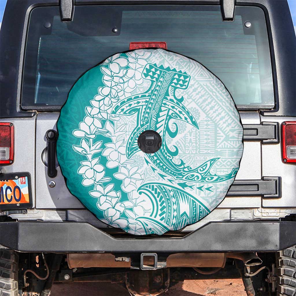 Polynesian Teal Plumeria Lei Spare Tire Cover with Hammerhead Shark LT7 Teal - Polynesian Pride