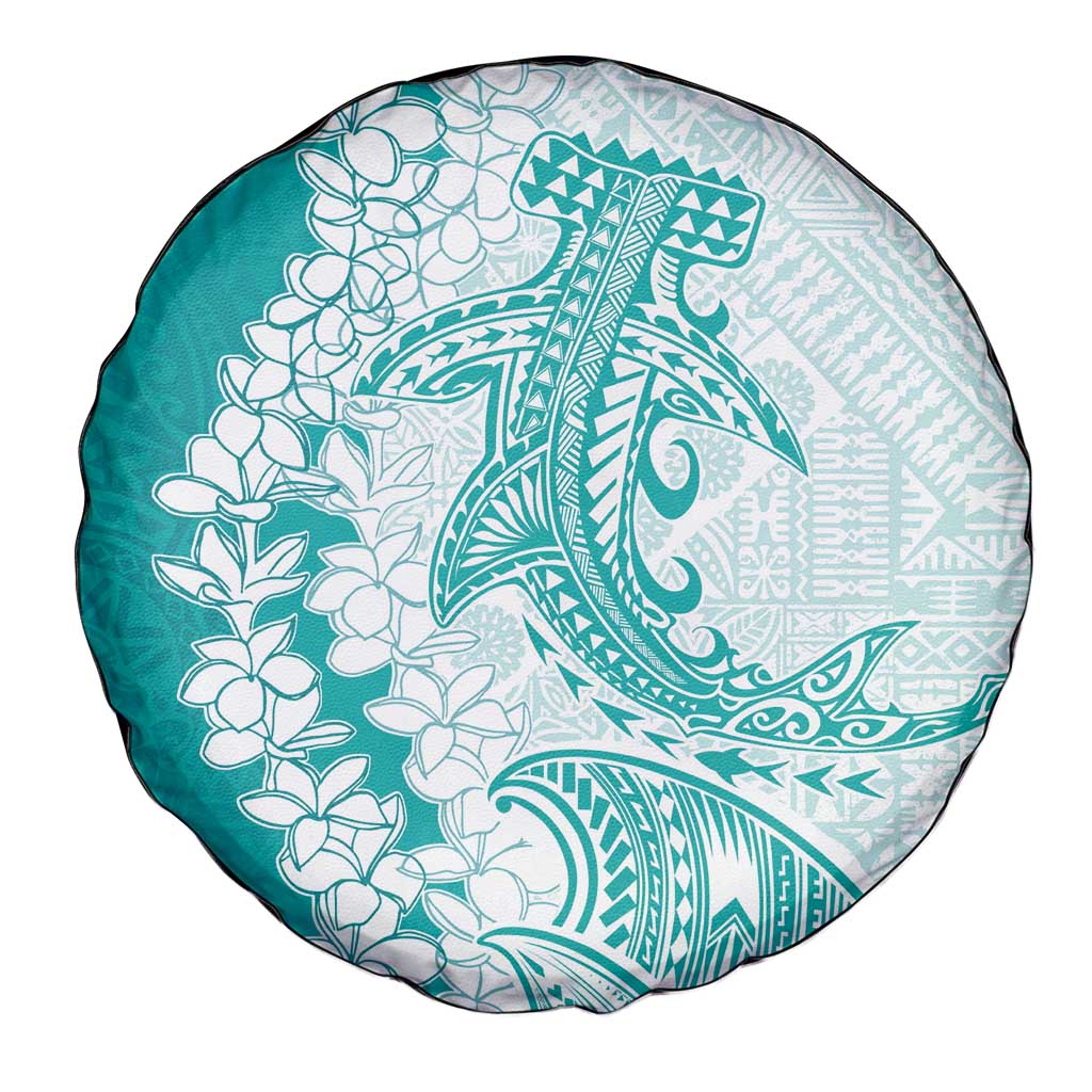 Polynesian Teal Plumeria Lei Spare Tire Cover with Hammerhead Shark LT7 - Polynesian Pride
