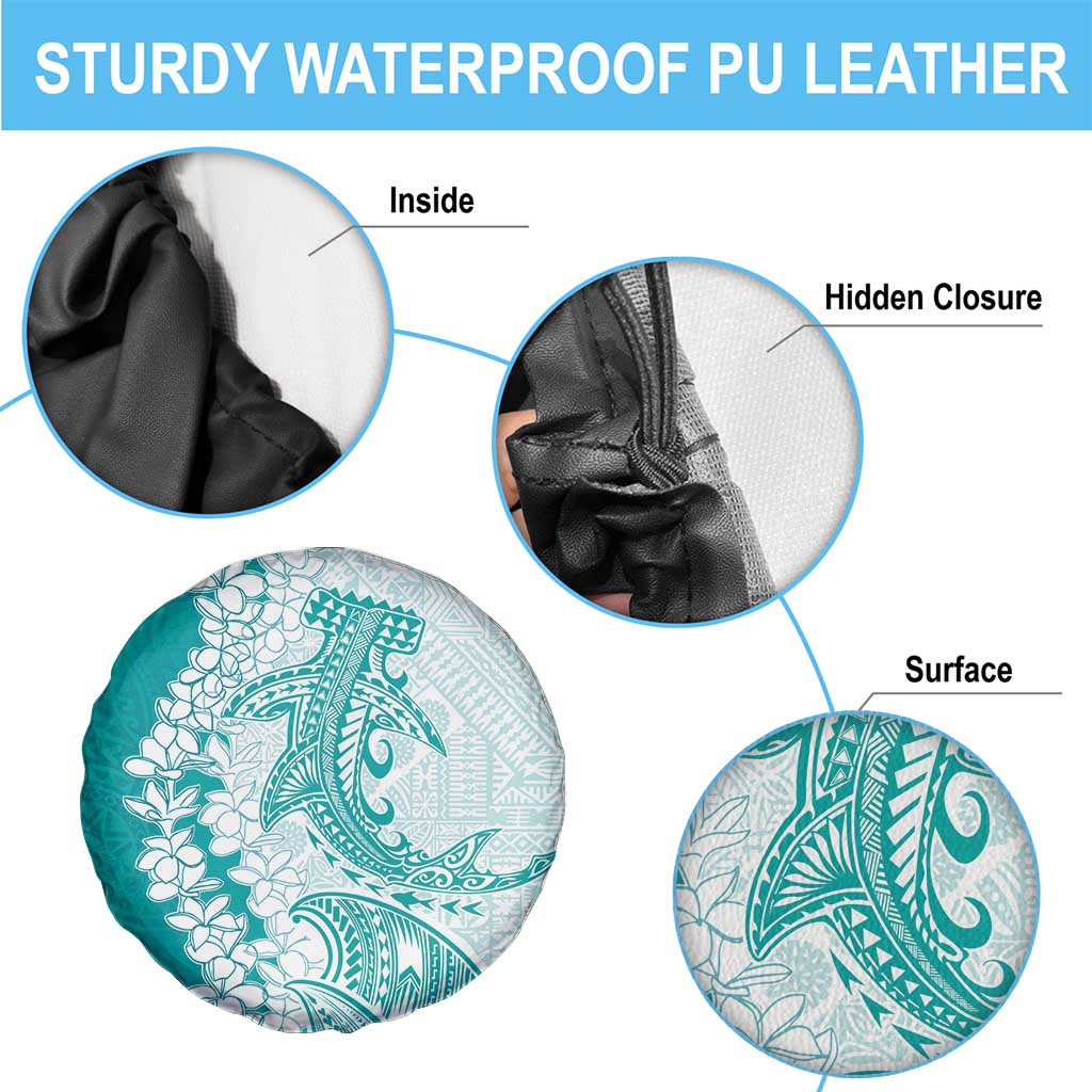Polynesian Teal Plumeria Lei Spare Tire Cover with Hammerhead Shark LT7 - Polynesian Pride