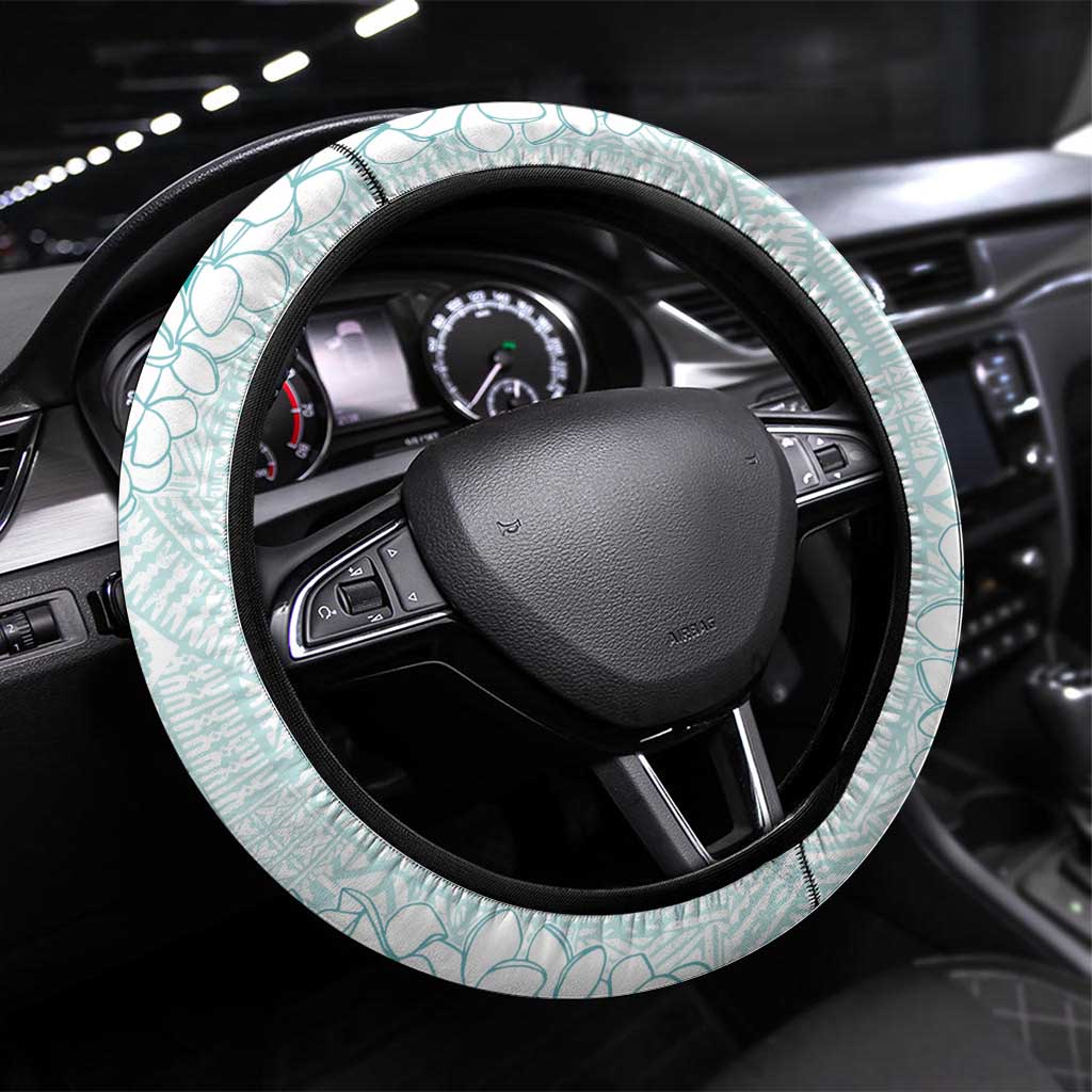 Polynesian Teal Plumeria Lei Steering Wheel Cover with Hammerhead Shark LT7 Universal Fit Teal - Polynesian Pride