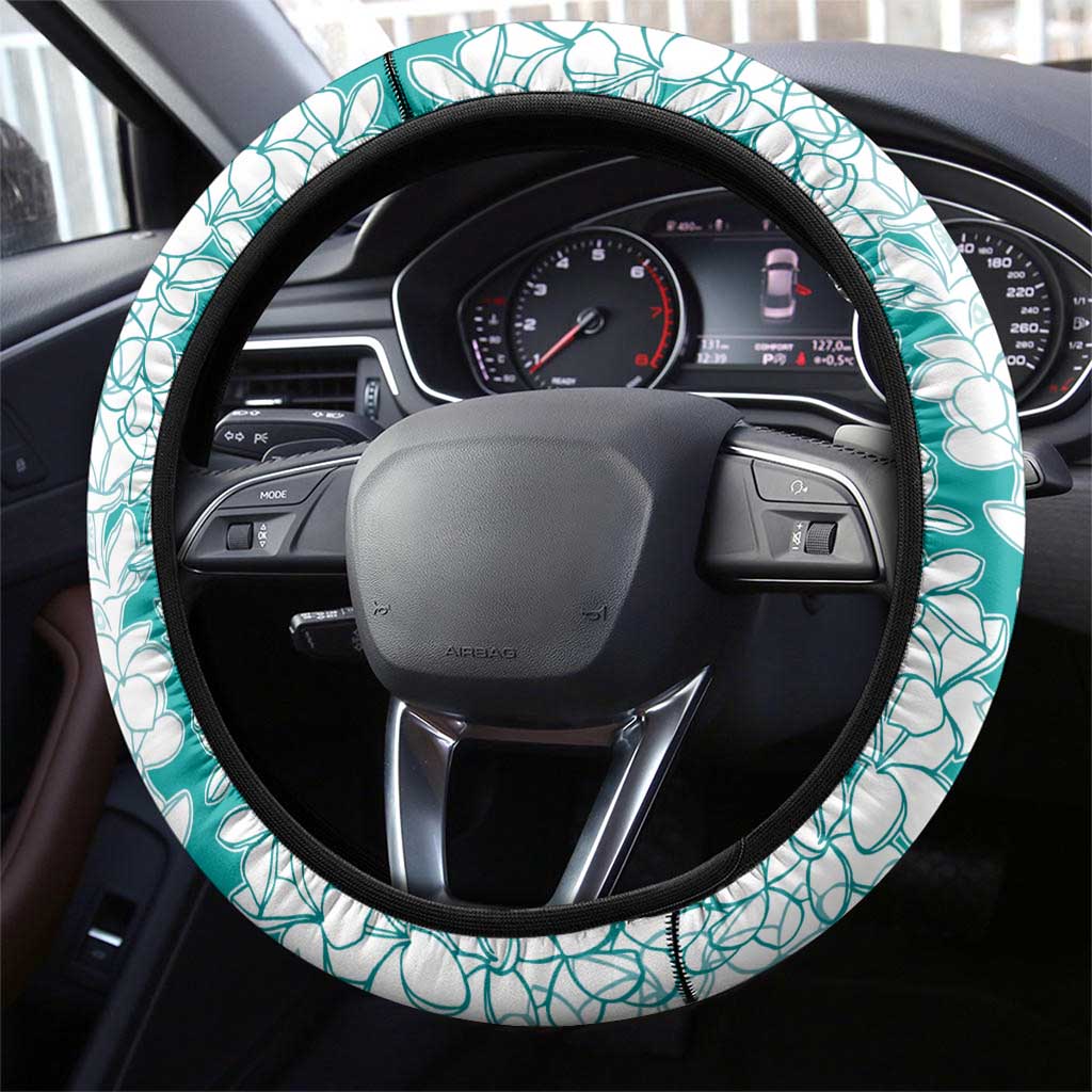 Polynesian Teal Plumeria Lei Steering Wheel Cover with Hammerhead Shark LT7 - Polynesian Pride
