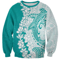 Polynesian Teal Plumeria Lei Sweatshirt with Hammerhead Shark LT7 Unisex Teal - Polynesian Pride