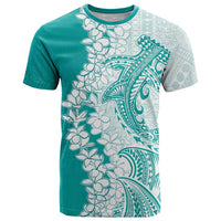 Polynesian Teal Plumeria Lei T Shirt with Hammerhead Shark LT7 Teal - Polynesian Pride