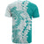 Polynesian Teal Plumeria Lei T Shirt with Hammerhead Shark