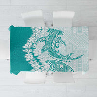 Polynesian Teal Plumeria Lei Tablecloth with Hammerhead Shark LT7 Teal - Polynesian Pride