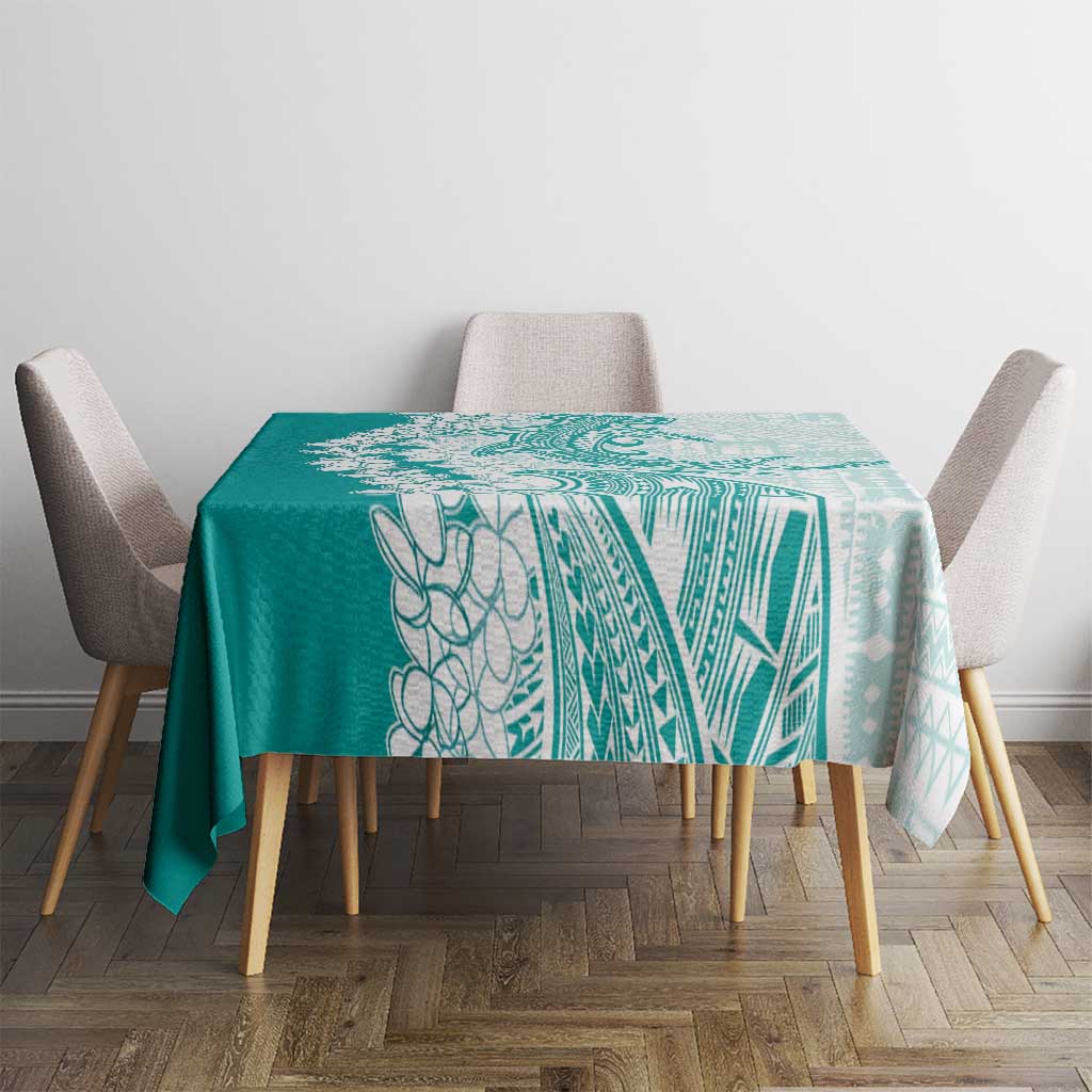 Polynesian Teal Plumeria Lei Tablecloth with Hammerhead Shark LT7 - Polynesian Pride