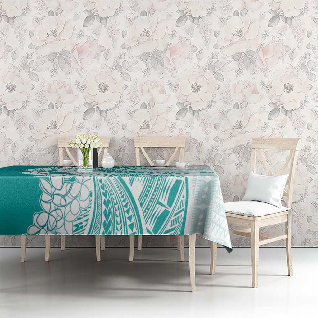 Polynesian Teal Plumeria Lei Tablecloth with Hammerhead Shark LT7 - Polynesian Pride