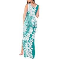 Polynesian Teal Plumeria Lei Tank Maxi Dress with Hammerhead Shark LT7 - Polynesian Pride