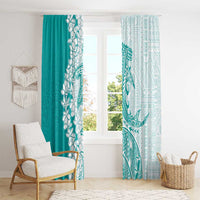 Polynesian Teal Plumeria Lei Window Curtain with Hammerhead Shark LT7 - Polynesian Pride