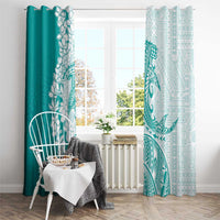 Polynesian Teal Plumeria Lei Window Curtain with Hammerhead Shark LT7 - Polynesian Pride