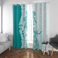 Polynesian Teal Plumeria Lei Window Curtain with Hammerhead Shark LT7 With Grommets Teal - Polynesian Pride