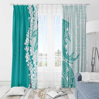 Polynesian Teal Plumeria Lei Window Curtain with Hammerhead Shark LT7 - Polynesian Pride