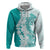 Polynesian Teal Plumeria Lei Zip Hoodie with Hammerhead Shark